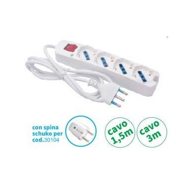 MULTIPRESA 4 USCITE UNIV INTERR SPINA 16A CAVO 3 mt 3500W BIANCA