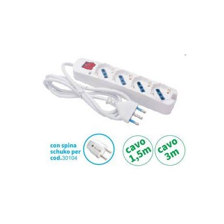 MULTIPRESA 4 USCITE UNIV INTERR SPINA 16A CAVO 3 mt 3500W BIANCA