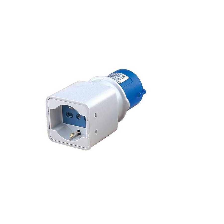 ADATTATORE INDUSTRIALE CON SPINA CEE 2P+T 16A + PRESA UNIVERSALE ADATTATORE INDUSTRIALE CON SPINA CEE 2P+T 16A + PRESA UNIVERSALE