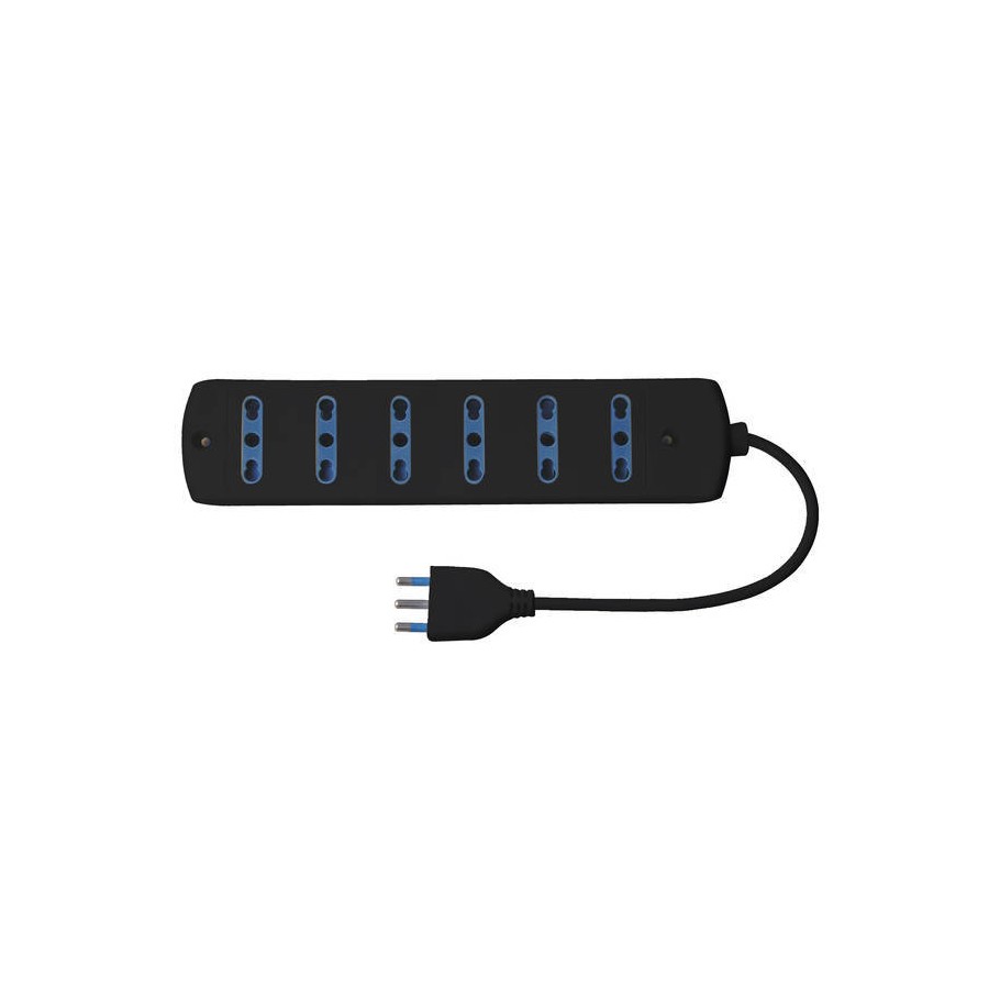 MULTIPRESA 6 USCITE BIP 10/16A 2P+T SPINA 16A CAVO 1.5M 3500W IMQ NERA