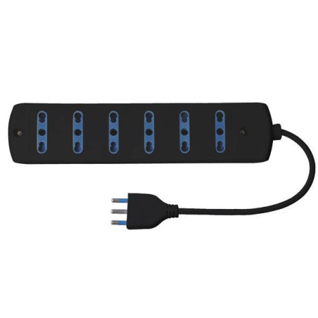 MULTIPRESA 6 USCITE BIP 10/16A 2P+T SPINA 16A CAVO 1.5M 3500W IMQ NERA
