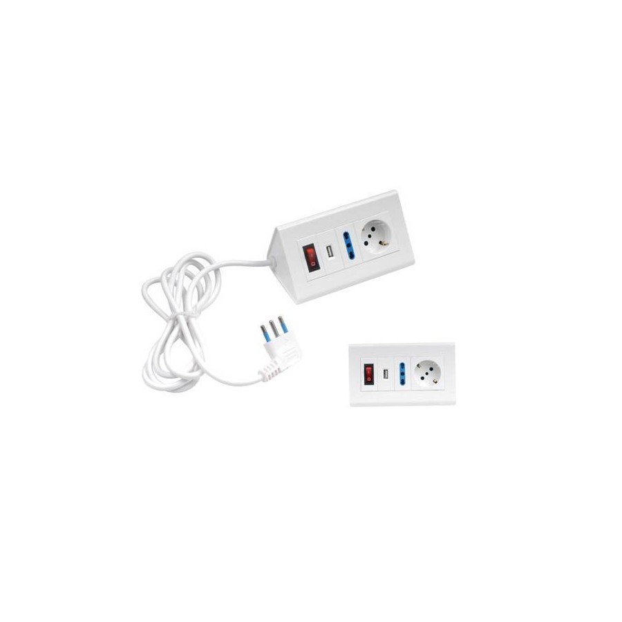 MULTIP. DA TAVOLO 1UNIV 1BIP 1USB 2.1A INT SP 16A CAVO 1.5M 3500W BIANCA MULTIP. DA TAVOLO 1UNIV 1BIP 1USB 2.1A INT SP 16A CAVO 1.5M 3500W BIANCA