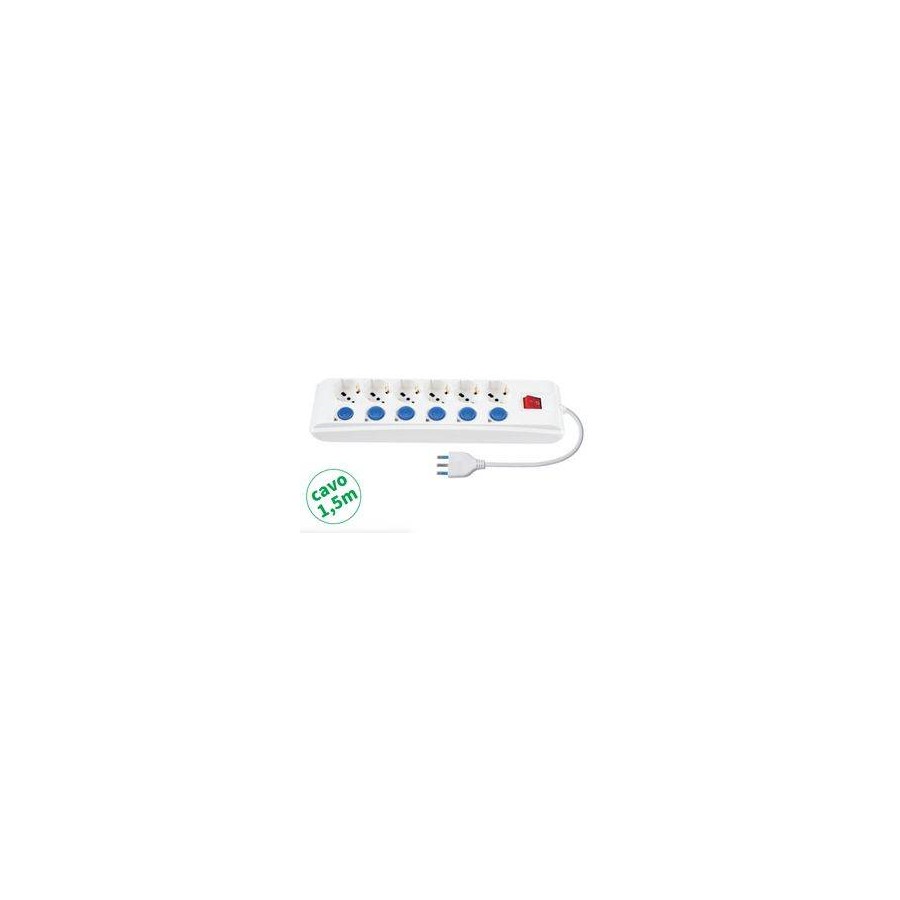 Multipresa 6 Universali int indi p/uscita int gen cavo H05VV-F3G1,00mm Multipresa 6 Universali int indi p/uscita int gen cavo H05VV-F3G1,00mm