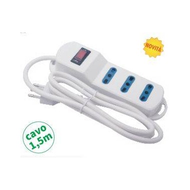 Multipr.3 bipasso spina 10A,cavo 3G*0.75mm, L.1.5m, PROTEZIONE SOVRAC.