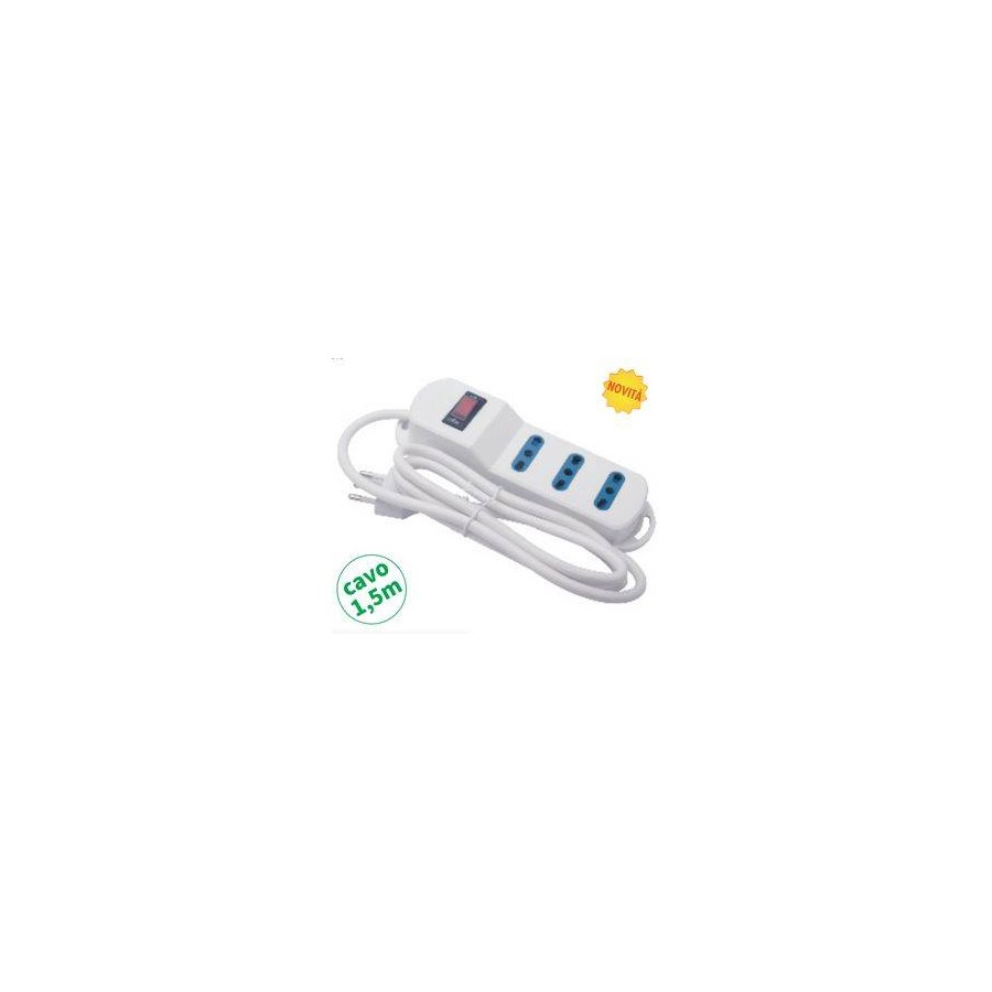 Multipr.3 bipasso spina 10A,cavo 3G*0.75mm, L.1.5m, PROTEZIONE SOVRAC. Multipr.3 bipasso spina 10A,cavo 3G*0.75mm, L.1.5m, PROTEZIONE SOVRAC.