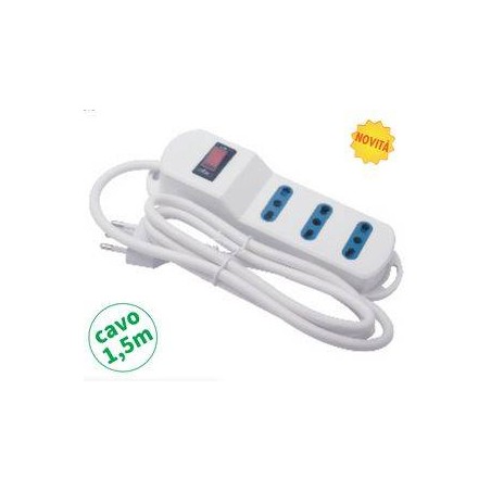 Multipr.3 bipasso spina 10A,cavo 3G*0.75mm, L.1.5m, PROTEZIONE SOVRAC.