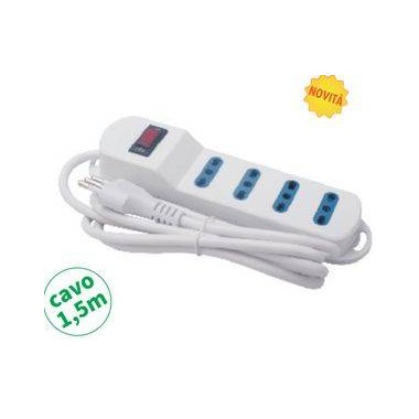 Multipr.4 bipasso spina 10A,cavo 3G*0.75mm, L.1.5m, PROTEZIONE SOVRAC.