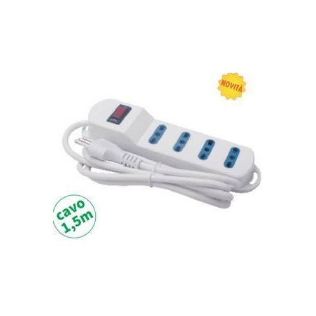 Multipr.4 bipasso spina 10A,cavo 3G*0.75mm, L.1.5m, PROTEZIONE SOVRAC.