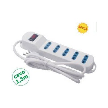 Multipr.5 bipasso spina 10A,cavo 3G*0.75mm, L.1.5m, PROTEZIONE SOVRAC.