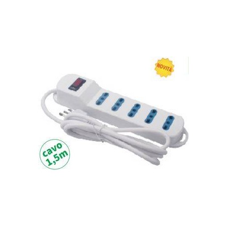 Multipr.5 bipasso spina 10A,cavo 3G*0.75mm, L.1.5m, PROTEZIONE SOVRAC.