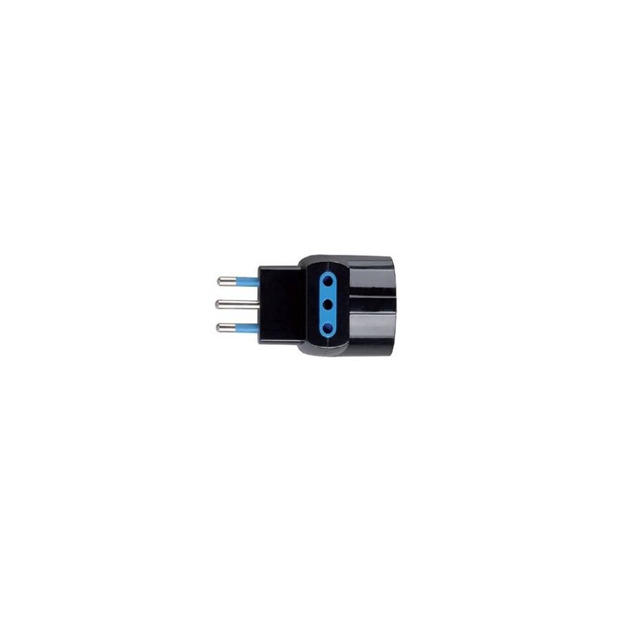 ADATTATORE SPINA 10A 2P+T 1 PR STRD. TEDESCO 2 PR 10A IMQ NERO SFUSO ADATTATORE SPINA 10A 2P+T 1 PR STRD. TEDESCO 2 PR 10A IMQ NERO SFUSO