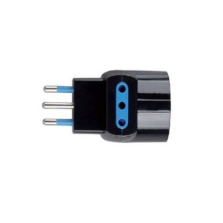 ADATTATORE SPINA 10A 2P+T 1 PR STRD. TEDESCO 2 PR 10A IMQ NERO SFUSO