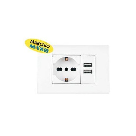 KIT 3 MODULI CON SUPPORTO+PLACCA+PRESA UNIV+MODULO CON 2USB 2.1A BIANCO