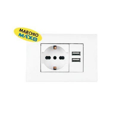 KIT 3 MODULI C/SUPPORTO+PLACCA+PRESA UNIV+MODULO CON 2USB 2.1A ANTRACITE