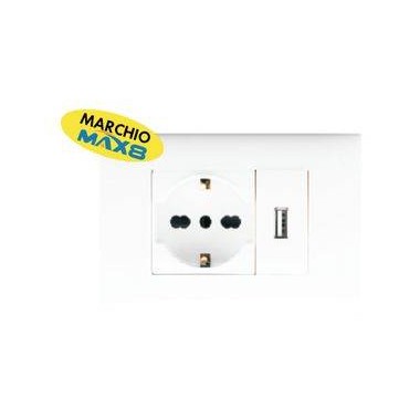 KIT 3 MODULI C/SUPPORTO+PLACCA+PRESA UNIVERSALE+MODULO USB 2.1A ANTRACIT