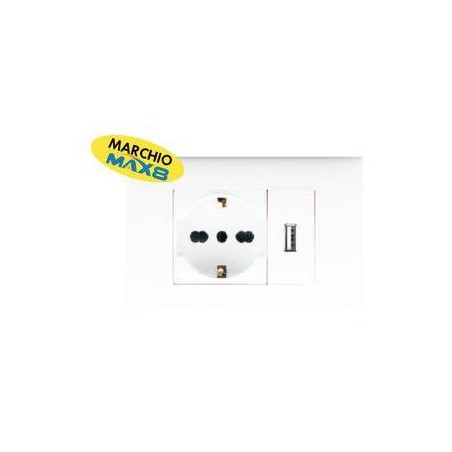 KIT 3 MODULI C/SUPPORTO+PLACCA+PRESA UNIVERSALE+MODULO USB 2.1A ANTRACIT