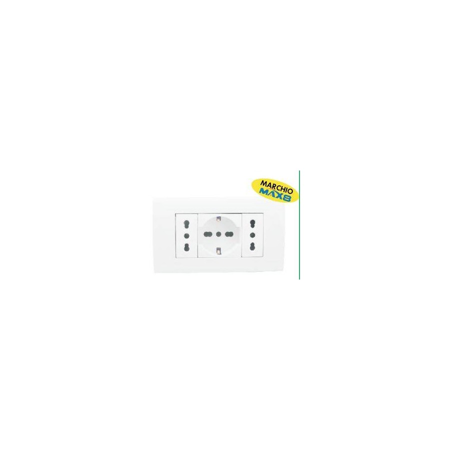 KIT 4 MODULI C/SUPPORTO+PLACCA+2 PRESE BIPASSO+1 PRESA UNIVERSALE BIANCO KIT 4 MODULI C/SUPPORTO+PLACCA+2 PRESE BIPASSO+1 PRESA UNIVERSALE BIANCO