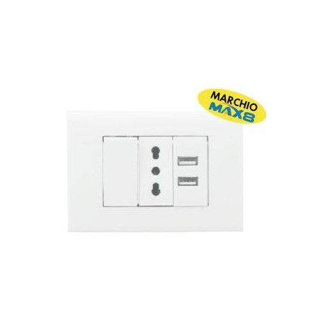 KIT 4 MODULI C/SUPPORTO+PLACCA+PRESA BIP+2 USB 2.1A+INT UNIP ANTRACIT