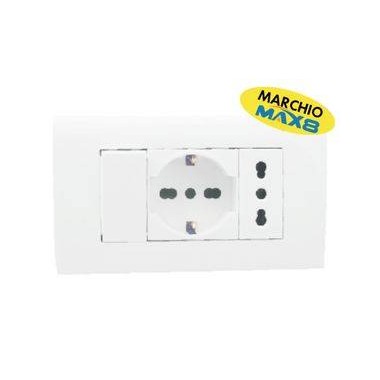 KIT 4 MODULI C/SUPPORTO+PLACCA+PRESA BIPASSO+PRESA UNIV+INT UNIP ANTRACI