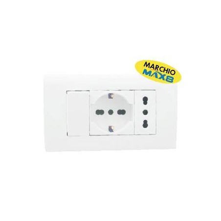 KIT 4 MODULI C/SUPPORTO+PLACCA+PRESA BIPASSO+PRESA UNIV+INT UNIP ANTRACI
