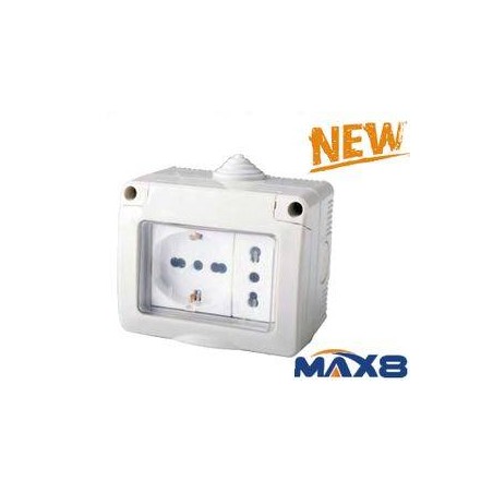 KIT CONTENITORE IP55 STAGNO CON SPORTELLO+PRESA 10/16A PRESA UNIVERSALE