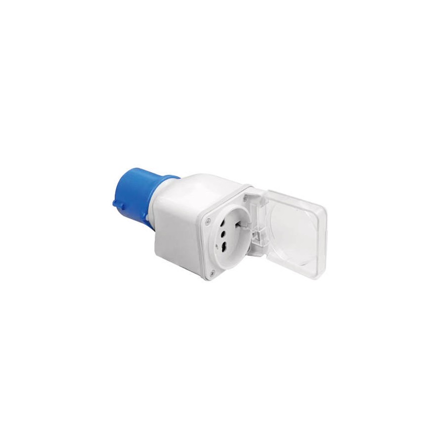 ADATTATORE INDUSTRIALE CON SPINA CEE 2P+T + SPINA UNIV CON COPERCHIO ADATTATORE INDUSTRIALE CON SPINA CEE 2P+T + SPINA UNIV CON COPERCHIO