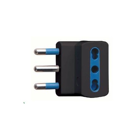 ADATTATORE SPINA 16A 2P+T 3 PRESE BIPASSO 10/16A IMQ NERO SFUSO