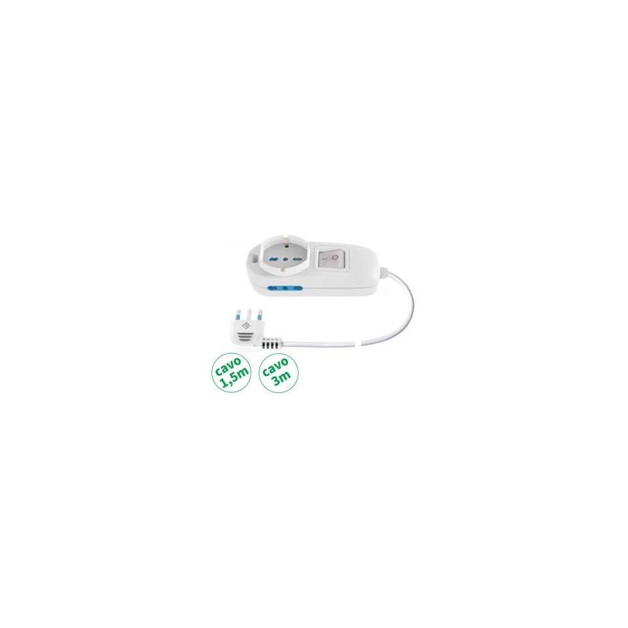 MULTIP. 3 USCITE 1 UNIV 2 BIP10/16A INT SPINA16A CAVO3 mt 3500W IMQ BIANCA MULTIP. 3 USCITE 1 UNIV 2 BIP10/16A INT SPINA16A CAVO3 mt 3500W IMQ BIANCA