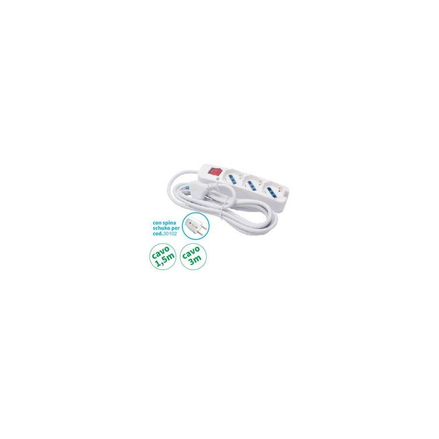 MULTIPRESA 3 USCITE UNIV INTERR SPINA 16A CAVO 3 mt 3500W BIANCA MULTIPRESA 3 USCITE UNIV INTERR SPINA 16A CAVO 3 mt 3500W BIANCA