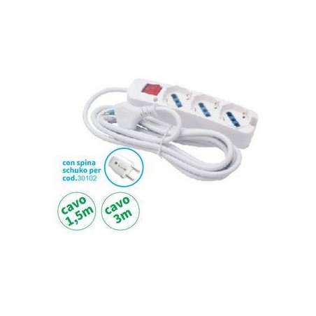 MULTIPRESA 3 USCITE UNIV INTERR SPINA 16A CAVO 3 mt 3500W BIANCA