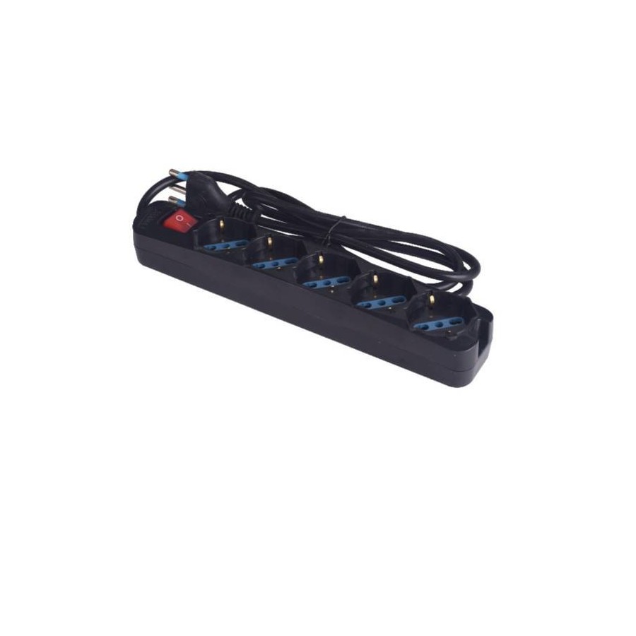 MULTIPRESA 5 USCITE UNIVERSALI INTERR SPINA 16A CAVO 1.5M 3500W NERA