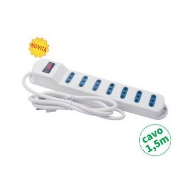 Multipr.7 bipasso spina 10A,cavo 3G*0.75mm, L.1.5m, PROTEZIONE SOVRAC.