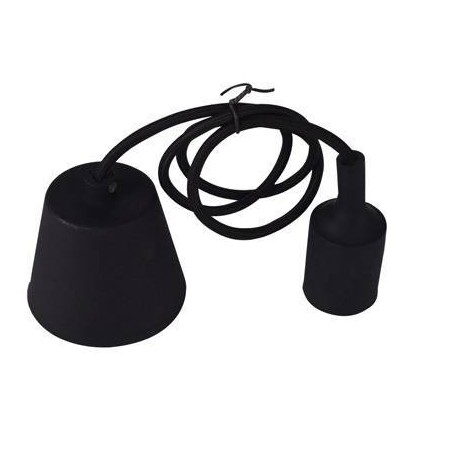 PENDEL CON PORTALAMPADA E27 IN SILICONE E CAVO 2X0,75MMQ L.1MT, NERO