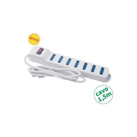Multipr.7 bipasso spina 10A,cavo 3G*0.75mm, L.1.5m, PROTEZIONE SOVRAC.