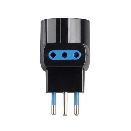 ADATTATORE SPINA 10A 2P+T 1 PR STRD. TEDESCO 2 PR 10A IMQ NERO