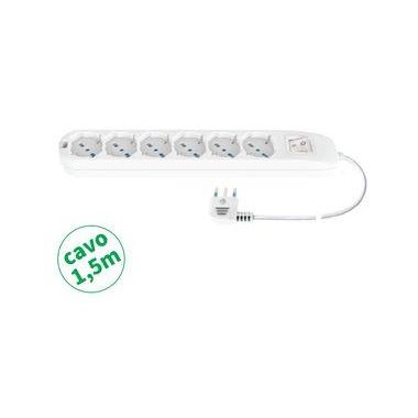 MULTIP 6 USCITE UNIVERSALI INTERR SPINA16A CAVO 1.5M 3500W IMQ BIANCA