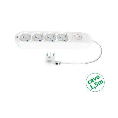 MULTIP 4 USCITE UNIVERSALI INTERR SPINA16A CAVO 1.5M 3500W IMQ BIANCA